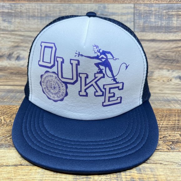 Vintage Duke University Mens Trucker Hat Navy Snapback 1950s Logo North Carolina - Picture 3 of 7